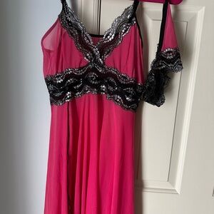 Rose Pink with Silver and Black Lace Nightgown size Large